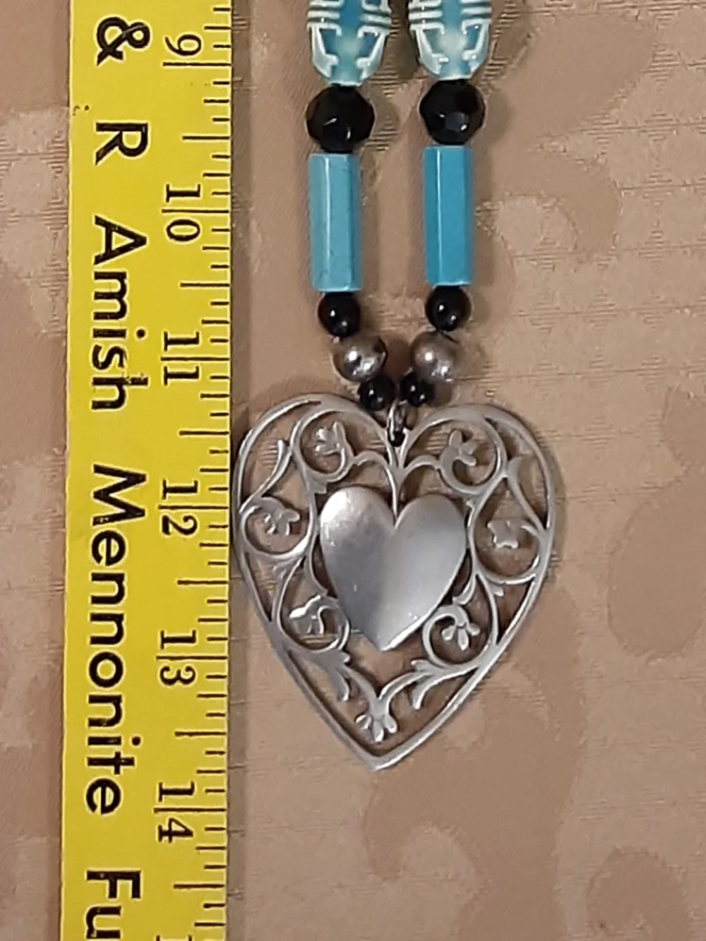 Reed & Barton Pewter Pendant & Native American Beaded Vintage Necklace